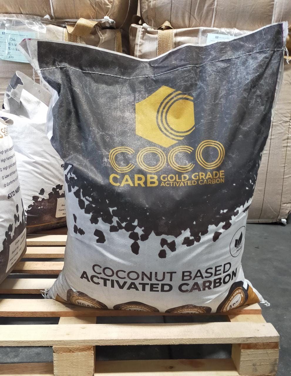 CocoCarb activated carbon bag on pallet